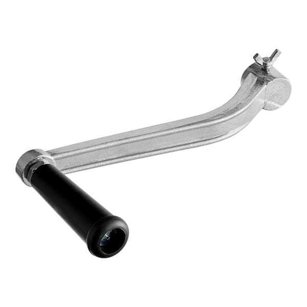 A metal handle with a black handle on a tool.