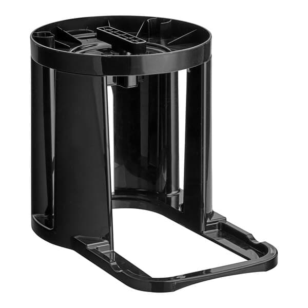 An Avantco black plastic base stand for a coffee machine with a handle.