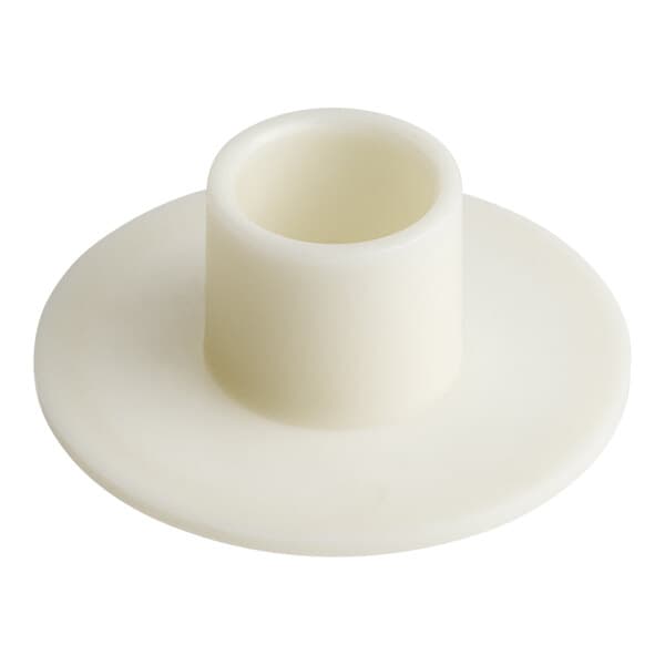 A white plastic oil cap with a hole in the middle.