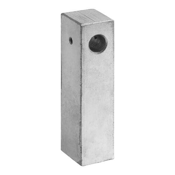 A metal hanging block with holes for an Avantco meat and bone saw.