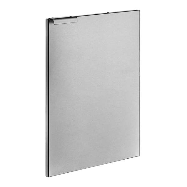 A silver rectangular Avantco door with a clip.