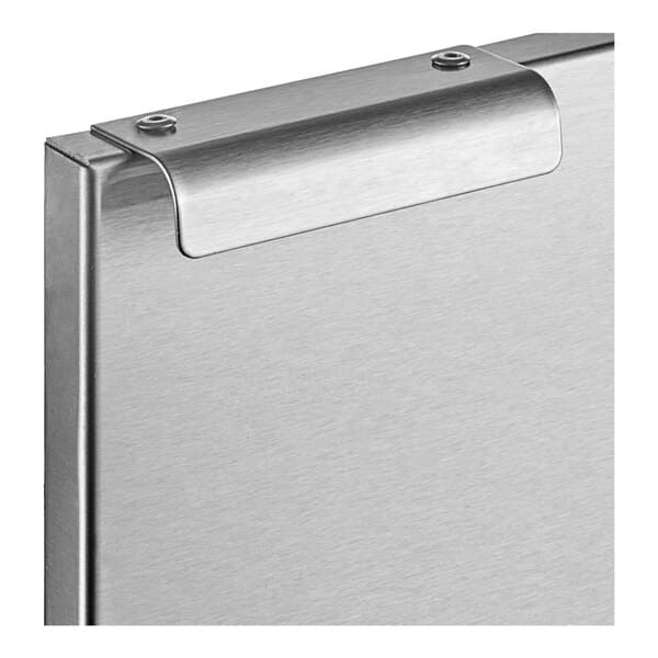 A stainless steel door for an Avantco donut fryer with a latch.