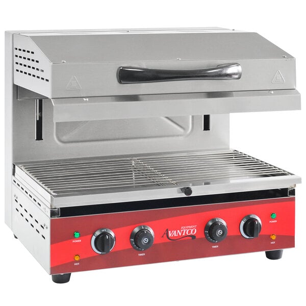 Avantco P85S Double Commercial Panini Sandwich Grill with Smooth Plates -  18 3/16 x 9 1/16 Cooking Surface - 120V, 3500W